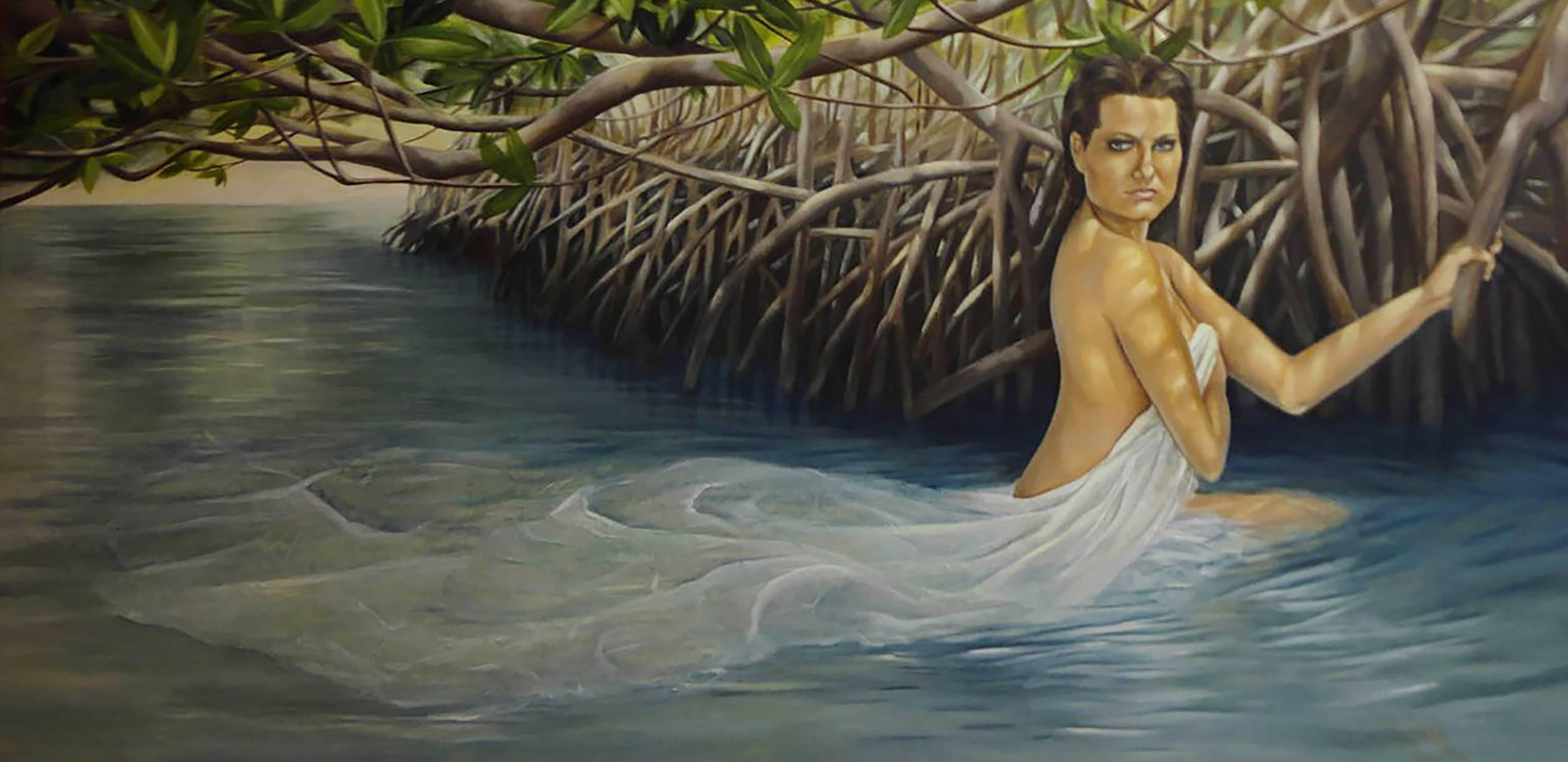 Christina Major Nude Painting – Ölgemälde mit dem Titel: Mädchen im Wasser