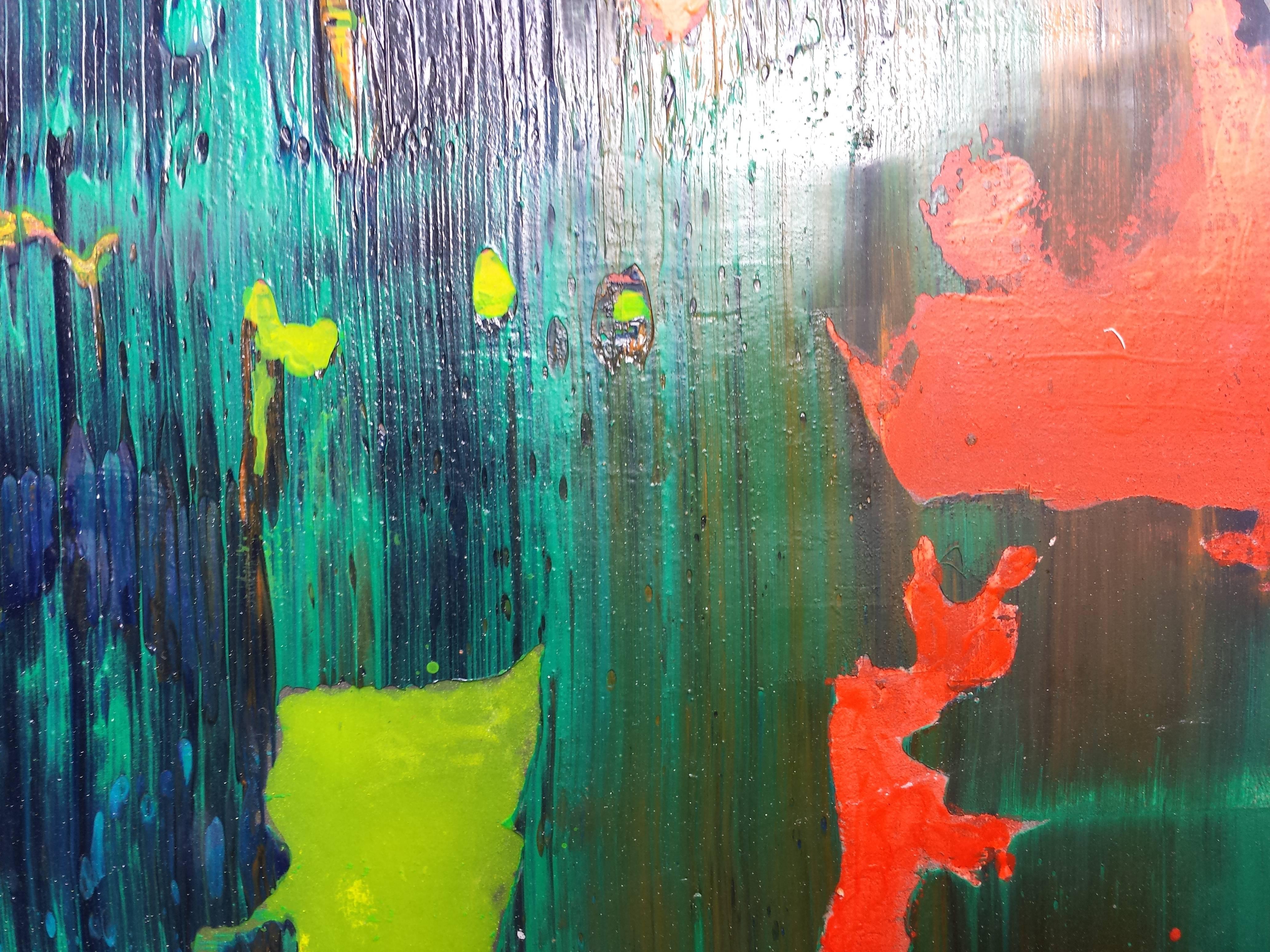 Olio su pannello di legno (colori: verde blu arancione)

Nata a L'Avana, Cuba, alla fine degli anni '70, durante un periodo ben documentato di oppressione religiosa e politica, l'artista espressionista astratta Mirtha Moreno è immigrata negli Stati