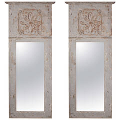 Painted and Carved French Trumeau Mirror from Provence