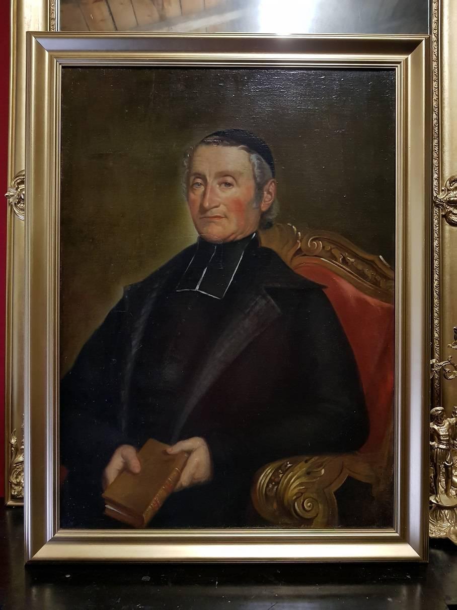 Unknown Portrait Painting - 19th Century French School Big Size Portrait of a  Church Man 
