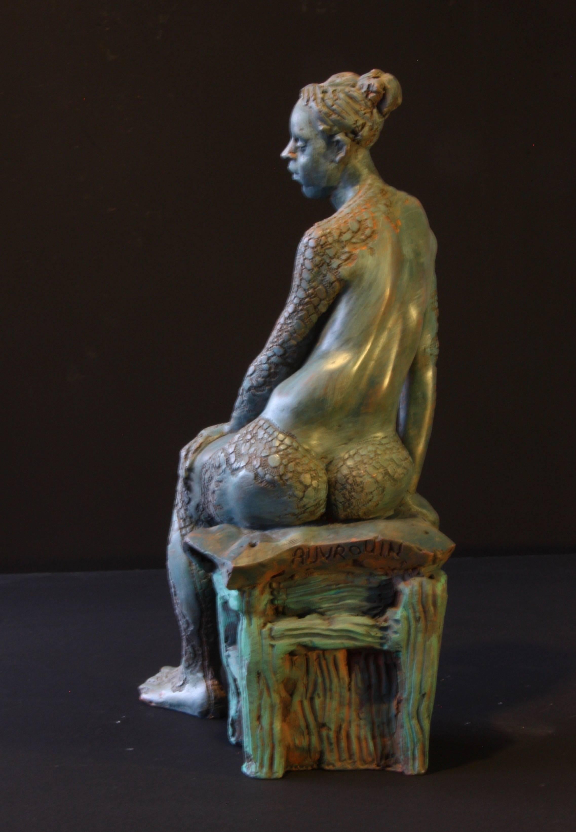Charlotte - Noir Nude Sculpture par Francine Auvrouin