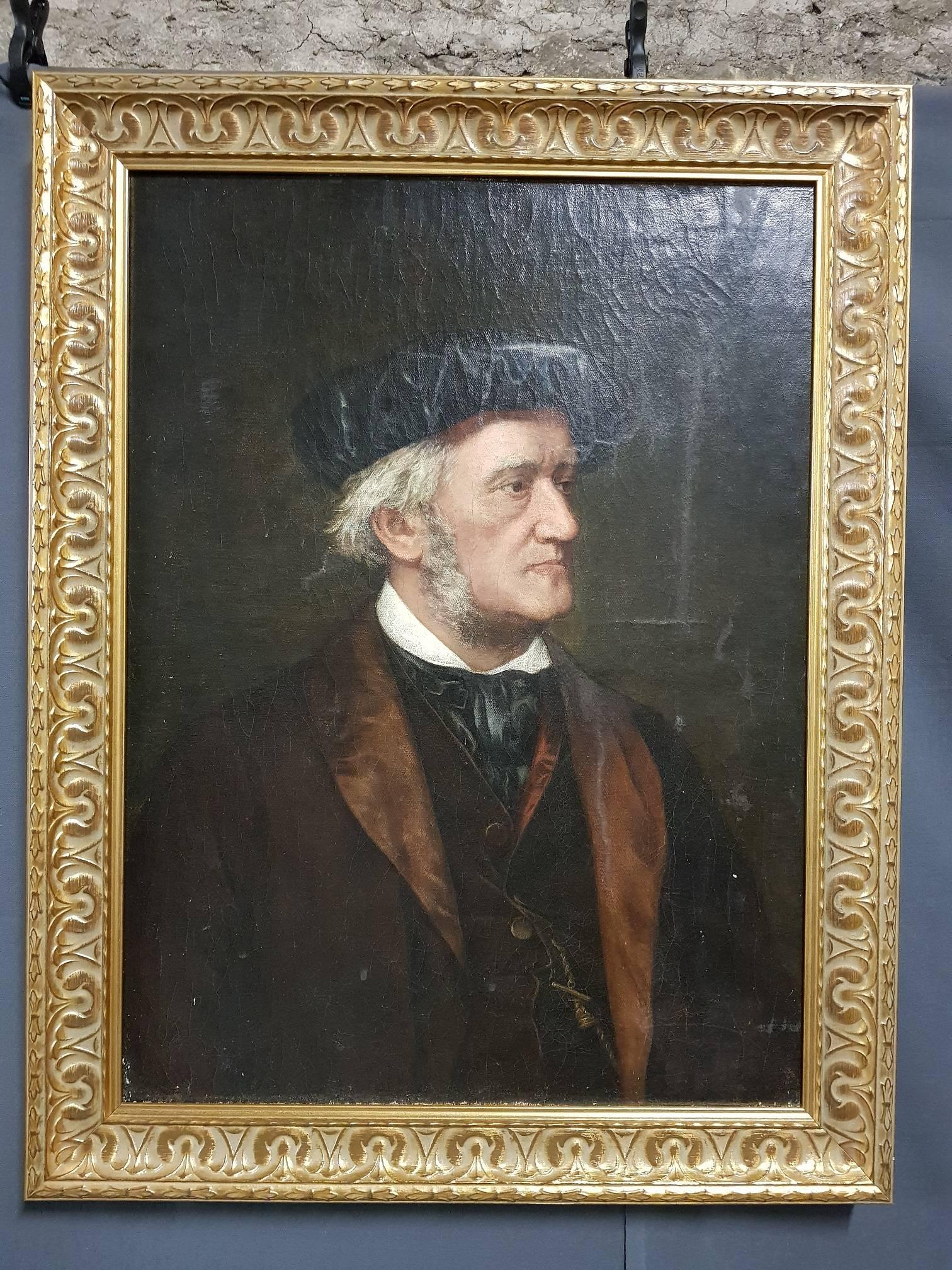 19th Century Academic  French School Portrait of composer  R.Wagner  - Painting by Unknown