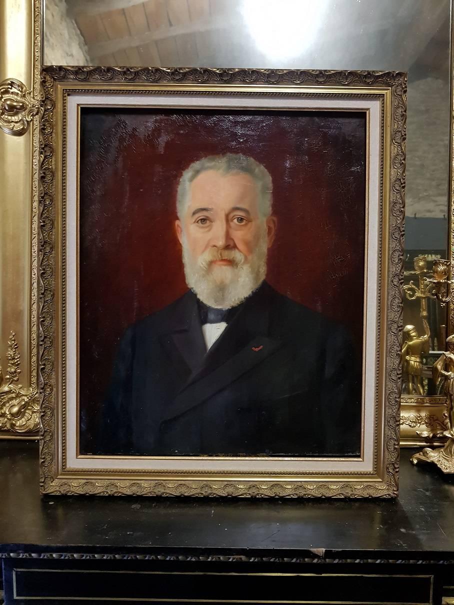 Unknown Portrait Painting - 19th Cent Academic French School Portrait of a French Man of Distinction