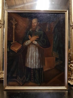 Pair of 18 th French Academic School Portrait of  2 Religions Men, circa 1750