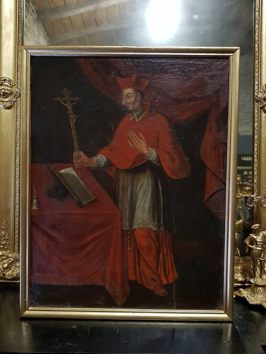 Beautiful style and technique , 18 th Century Academic French School  circa 1750 oil on canvas . 2 Portraits, Pair of paintings of an ecclesiastical  and a bishop. Maroufflaged œil on wood panel.