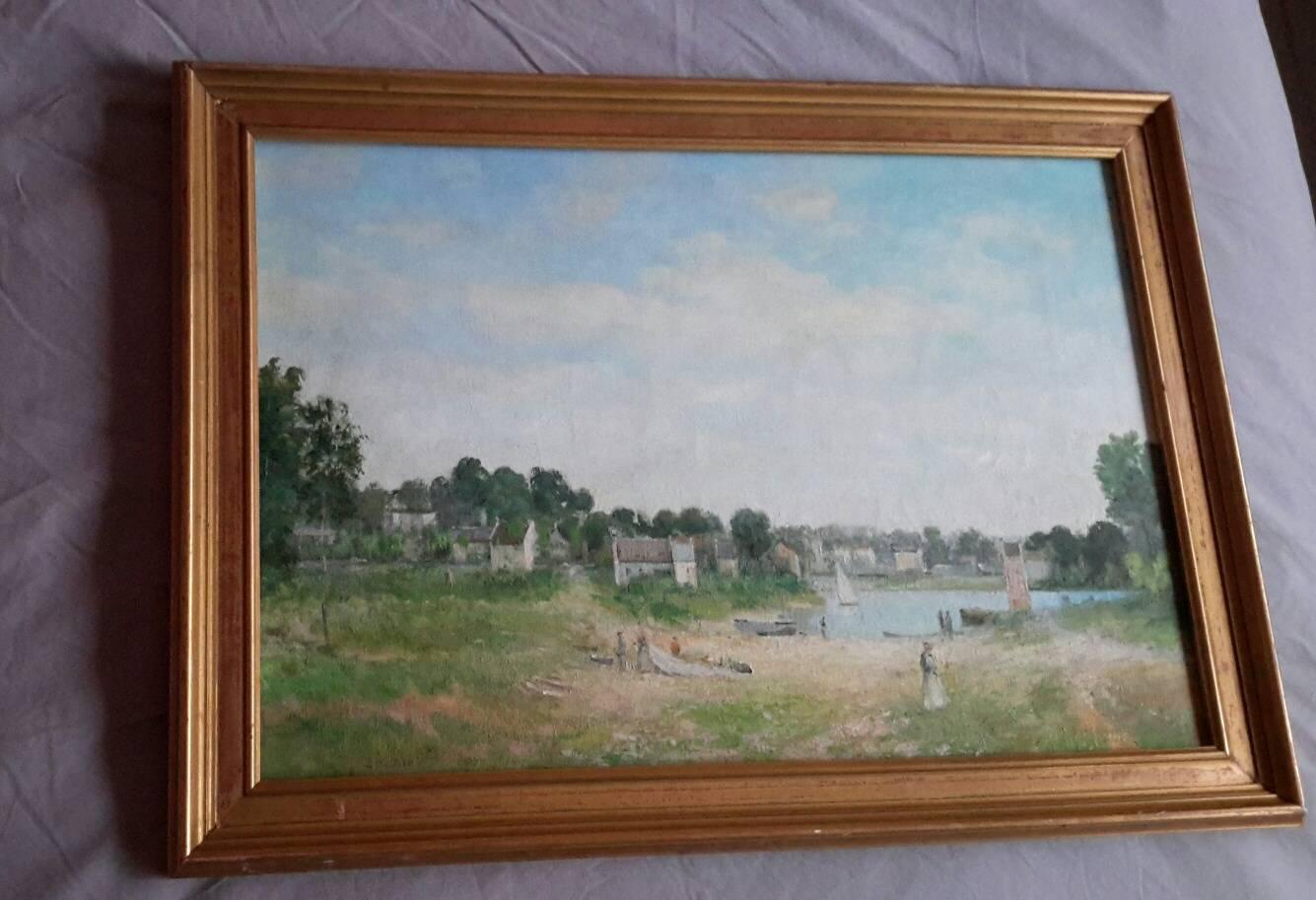 Post Impressionist Style landscape Oil on canvas  painting signed  by Polish artist Jan Znosko representing a life scene in Brittany, France in the beginning of the 20th Century.
In a excellent  general condition .

In a lovely wood and gold stucco