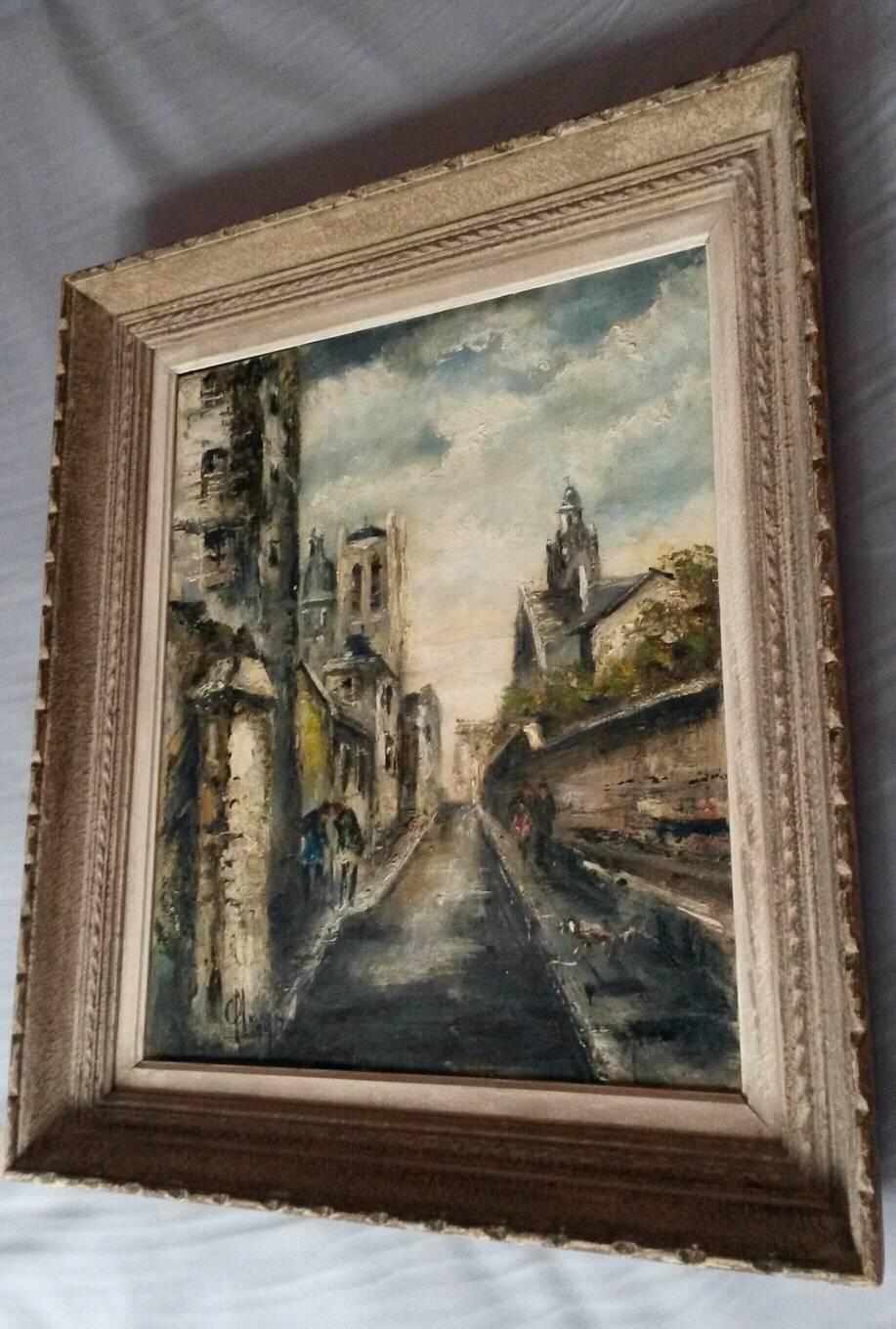 Expressionist Rue  Mouffetard  Landscape Oil by Co Loran - Painting by Claude Loran