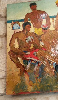 Men playing cards on the beach, French Riviera