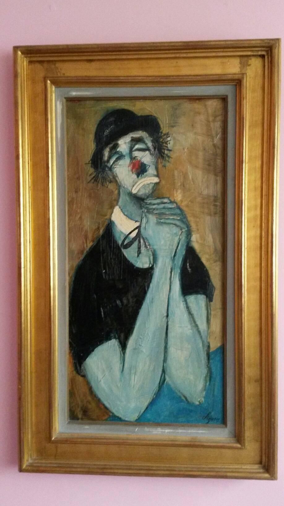Schöne Darstellung eines Clowns:: der um Gnade bittet:: im expressionistischen Stil:: von Bernard LIGNON (geboren 1921) 

Das Gemälde ist in ausgezeichnetem Zustand:: in den 60er Jahren realisiert und wird von einem schönen vergoldeten Rahmen