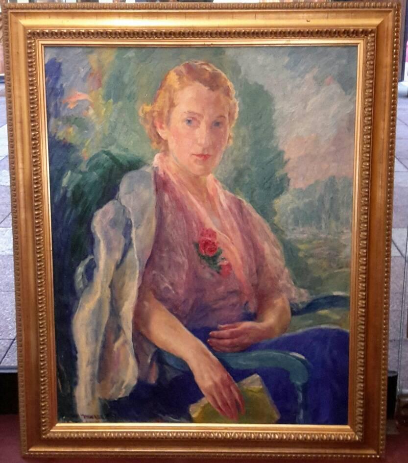 Portrait of Mademoiselle Malherbe (Braun), Portrait Painting, von William Malherbe