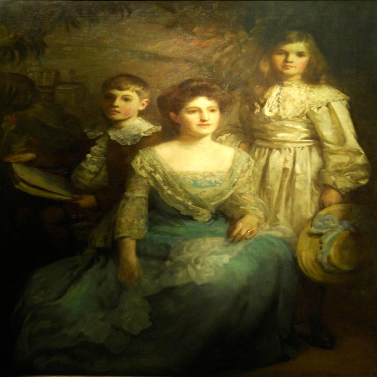William Mouat Loudan Portrait Painting - Portrait of a Mother and Two Children