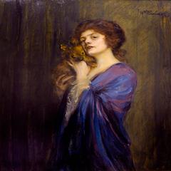 Portrait of Else Wohlgemuth and her pet Pomeranian