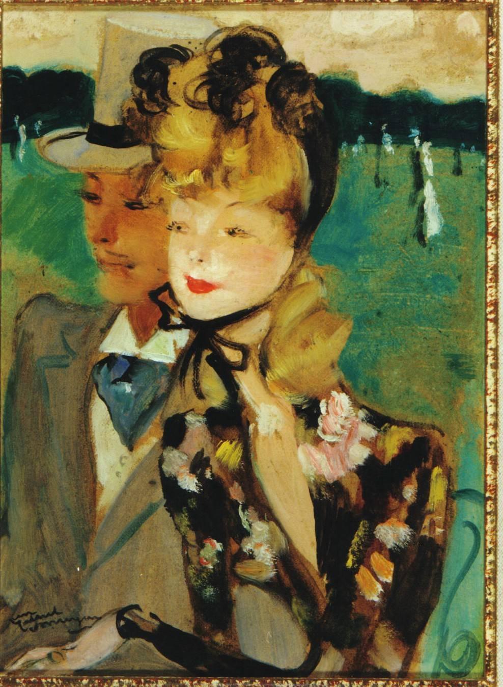 Jean-Gabriel Domergue Still-Life Painting - A Couple in Green Park