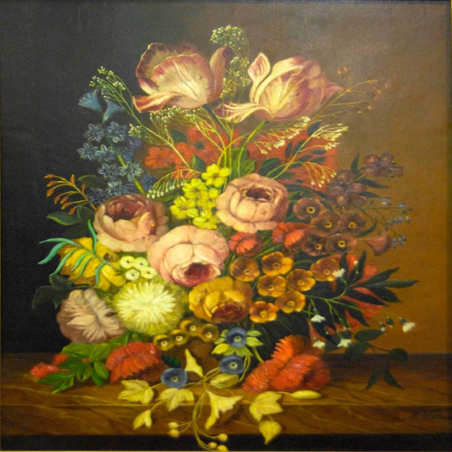 Franz Wallner Still-Life Painting - Still Life with Bouquet of Assorted Flowers