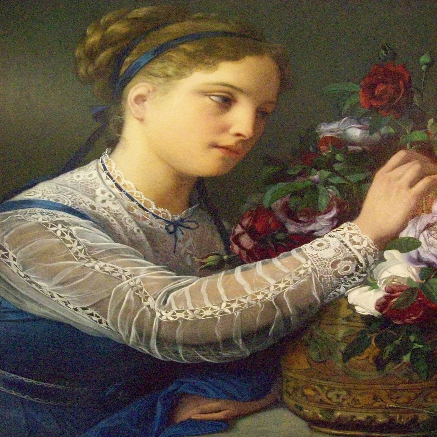 Charles Michel Maria Verlat Still-Life Painting - Femme aux roses