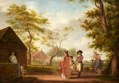 Antique Elegant Figures Visiting a Country Dairy