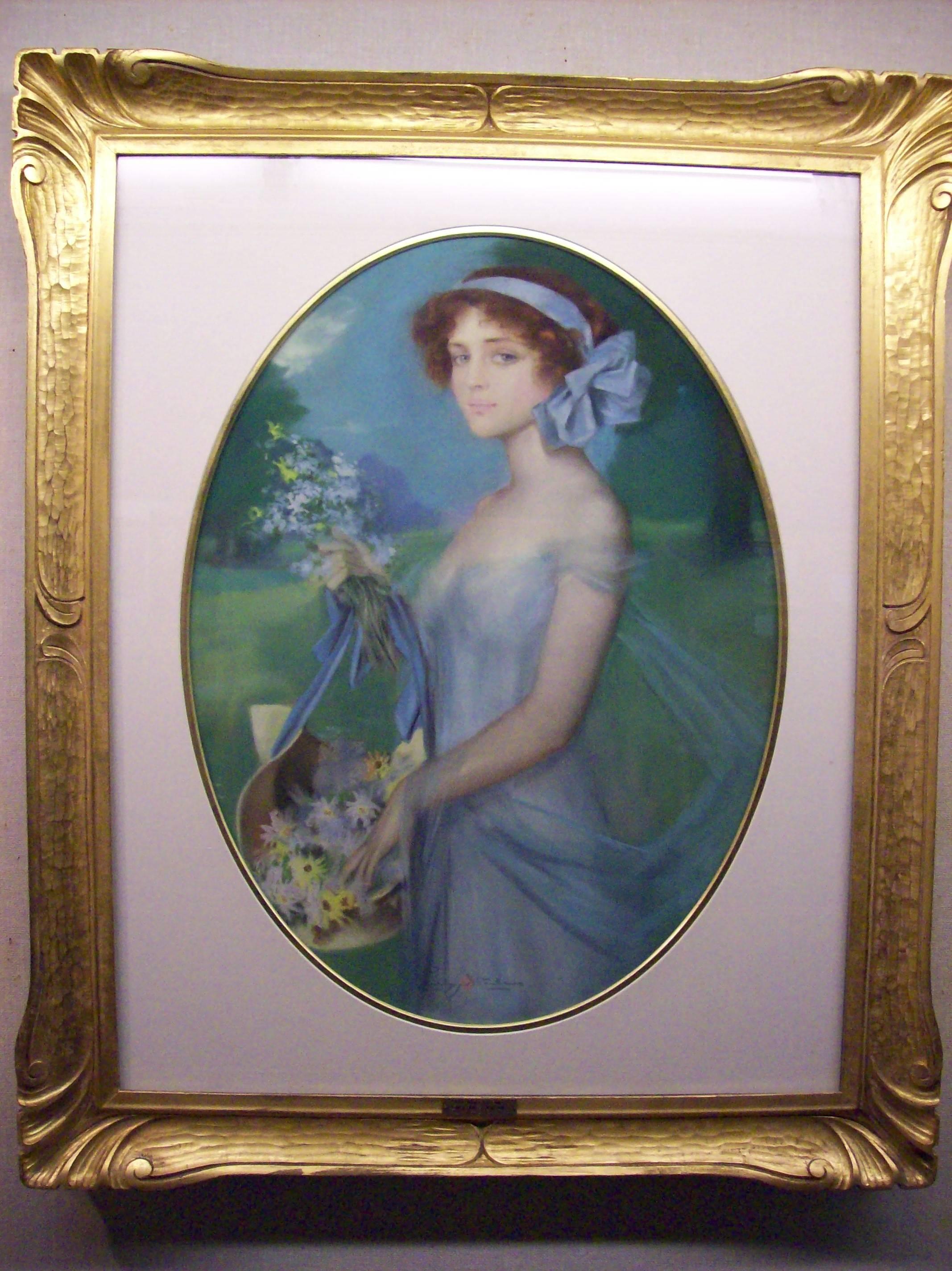 Penrhyn Stanlaws Portrait Painting - Young woman with flowers