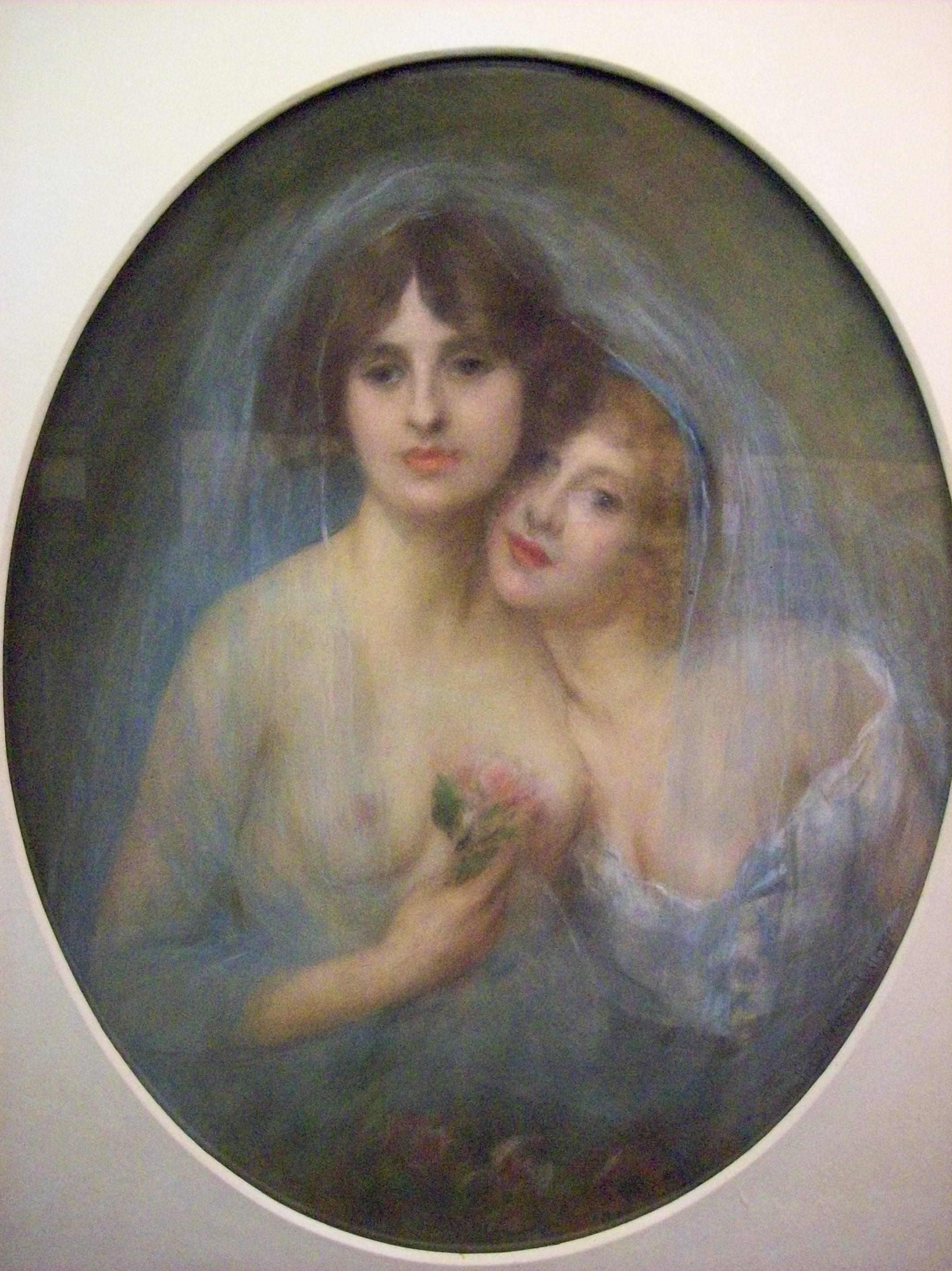 Pierre Carrier-Belleuse Nude Painting – Portraits of Two Young Girls