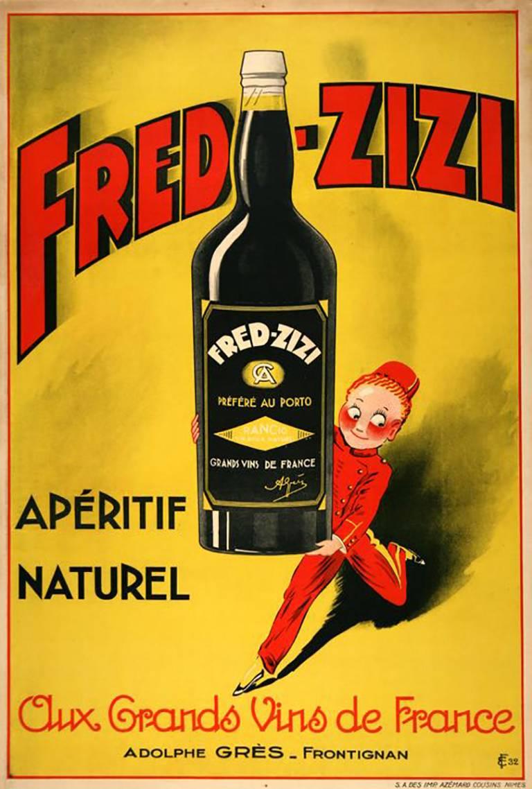 Unknown Figurative Print - Fred-Zizi Aperitif Vintage Poster 