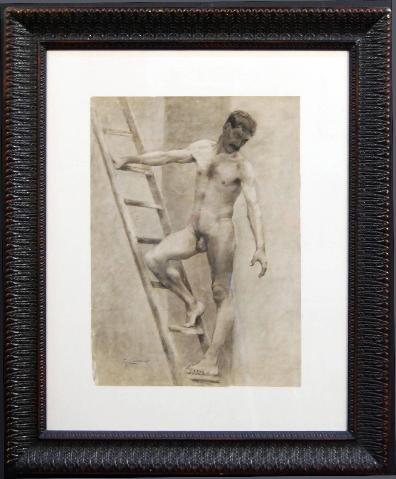 DISEGNO DI UN UOMO NACCHERATO SU UNA SCALA