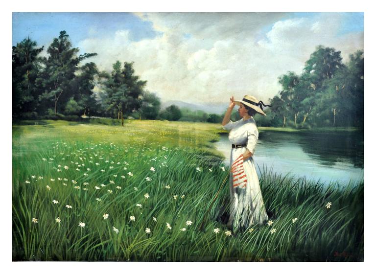 Jean Louis Richard Figurative Painting - WALK TO THE LAKE