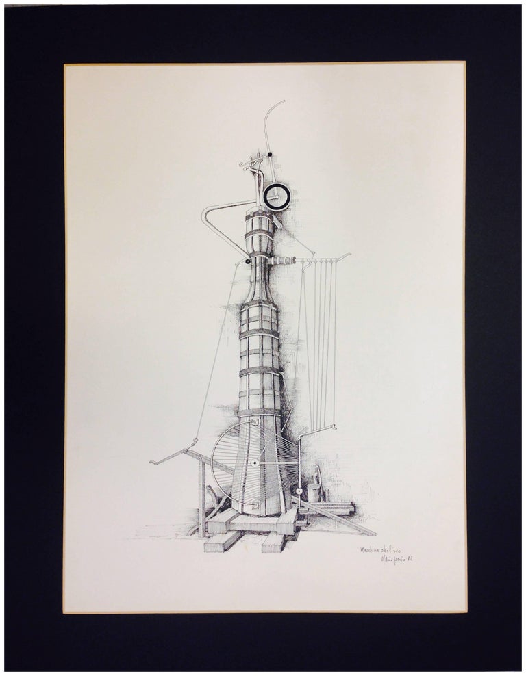 Mario Persico Abstract Painting - MACCHINA OBELISCO