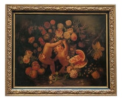 CHERUBIM CON FIORI - Scuola italiana - Olio figurativo italiano  pittura