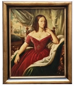 LADY'S PORTRAIT - Venetian School - Oil on Canvas Italian Figurative Painting