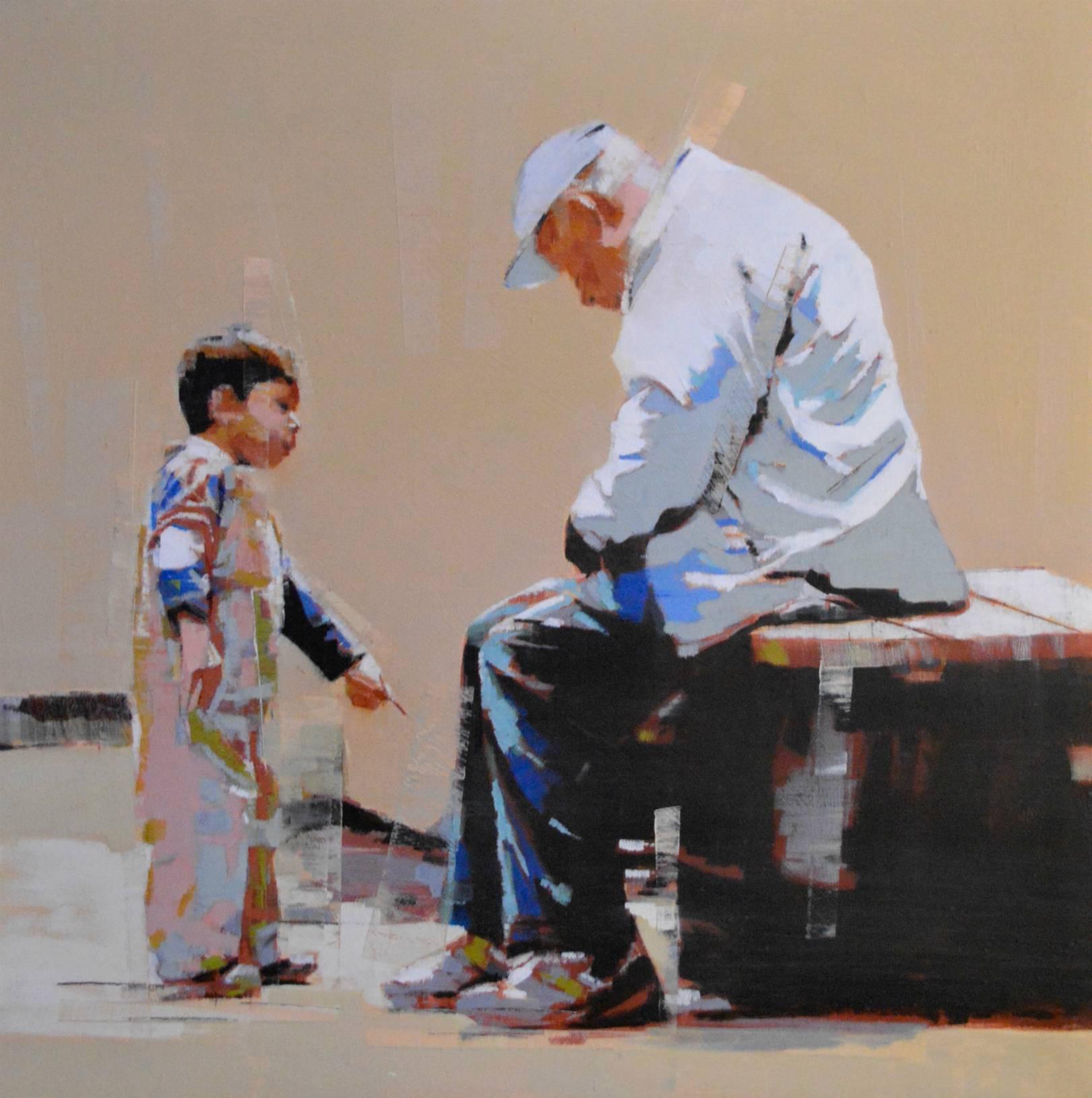 Mark Horst Figurative Painting - Young Boy with Old Man