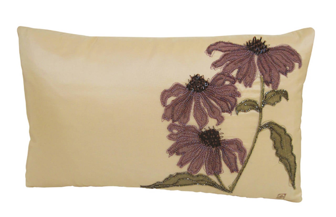  Cone Flower Silk Tafetta Pillow - Mixed Media Art by Dawn Hutchins