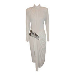 Casadei White Jersey with Accented Beading Cocktail Dress