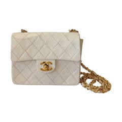 Chanel White Vintage Quilted Lambskin Leather Classic Mini Flap Bag