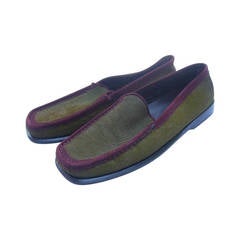 Tod's Exotic Olive Green & Burgundy Pony Fur Driving Shoes Size 37 1