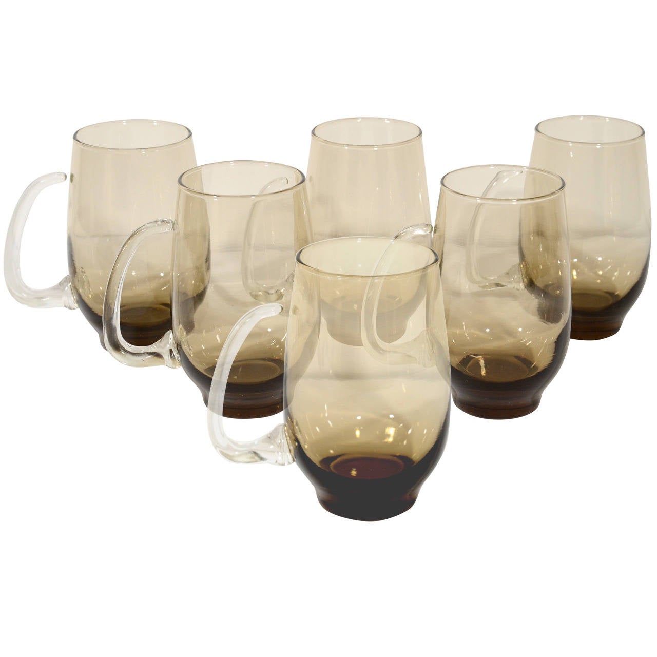 Set of Six Mid-Century Modern Smoked Glass Mugs