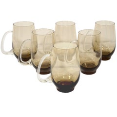 Vintage Set of Six Mid-Century Modern Smoked Glass Mugs