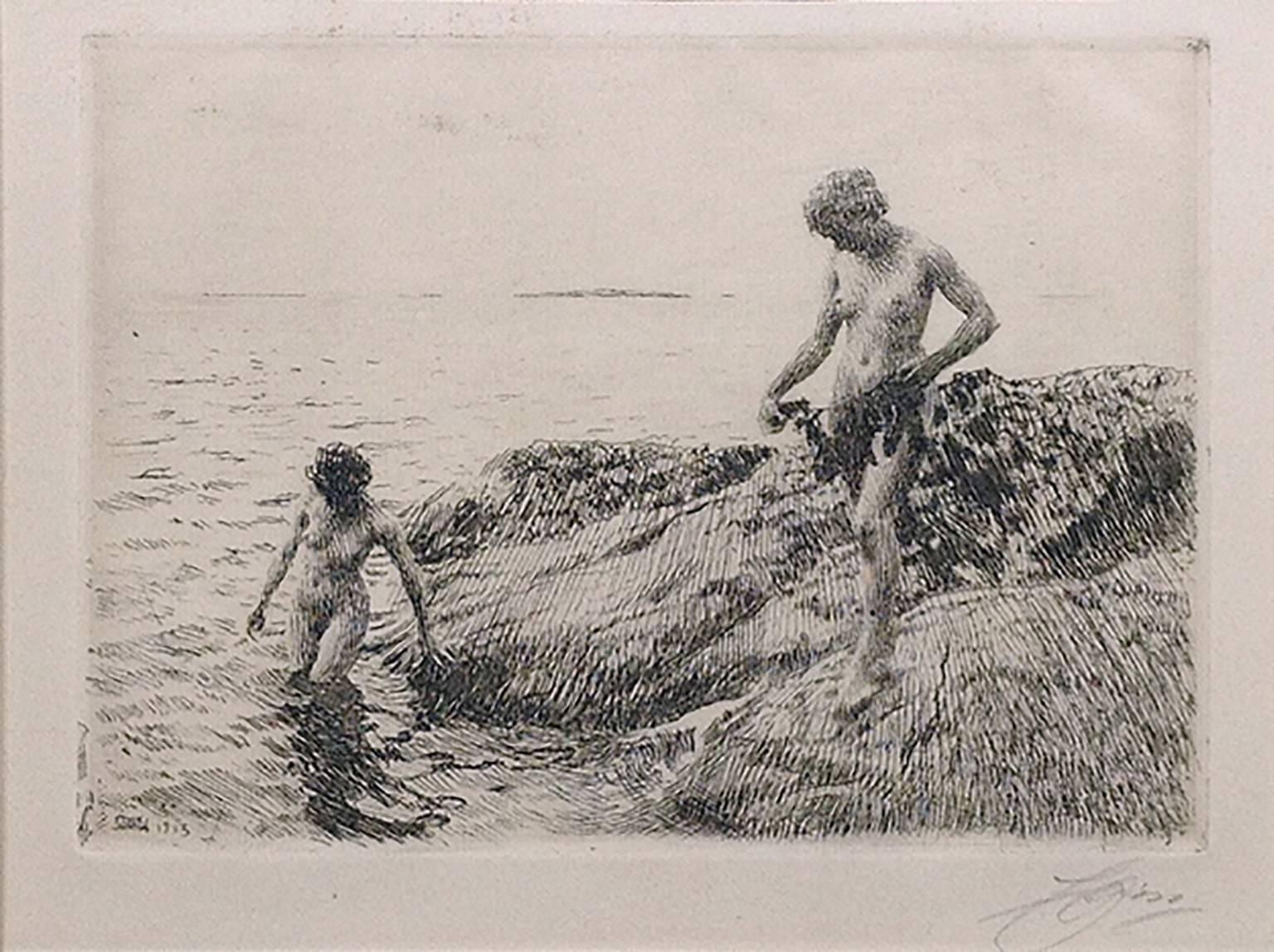 Anders Zorn Nude - Seaward Skerries, Etching on Cream Paper, 1918, Swedish