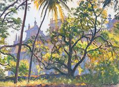 Vintage Se Cathedral, Goa, Oil on Canvas, Signed Julian Barrow, British