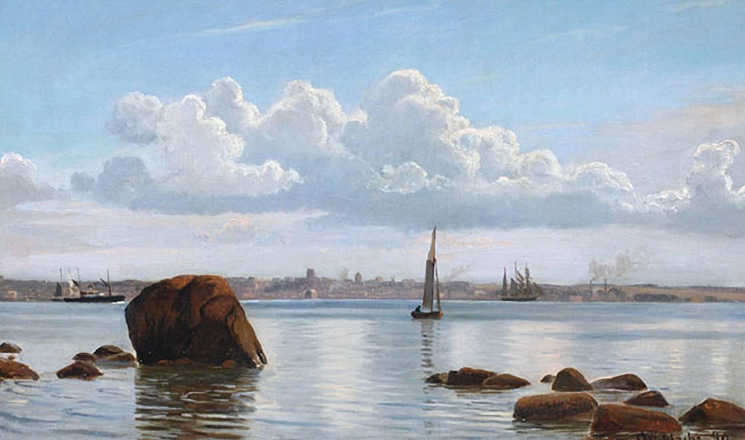 Christian Blache Landscape Painting - Coastal View, Oil on Canvas, Signed and Dated Chr. Blache 90, Danish
