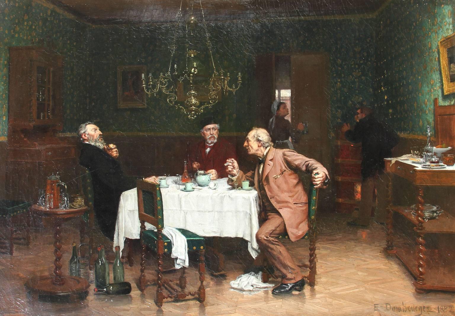Edouard-Jean Dambourgez Figurative Painting - Chez un Ami, Oil on Canvas, Signed E. Dambourgez 1882, French