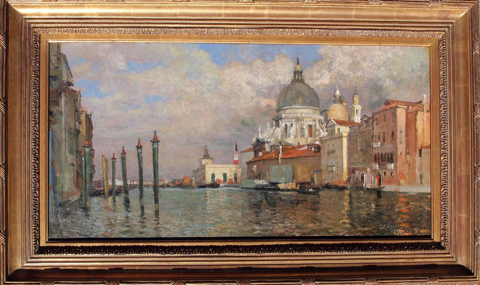 Dogana and Salute from the Prefetura, Venice, Oil on Canvas, 1886 - Painting by William Graham
