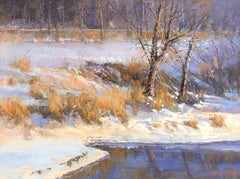 Pastel sur papier, soirée d'hiver, États-Unis