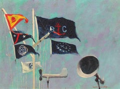 Retro Mission Bay Yacht Club Flag Staff, Oil on Canvas, American, 1960
