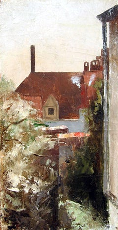 Rooftops, Oil on Canvas Laid Down on Panel, Belgian
