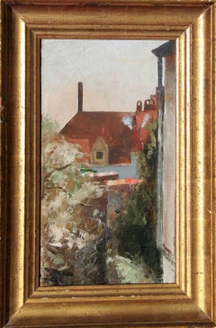 Rooftops, Oil on Canvas Laid Down on Panel, Belgian