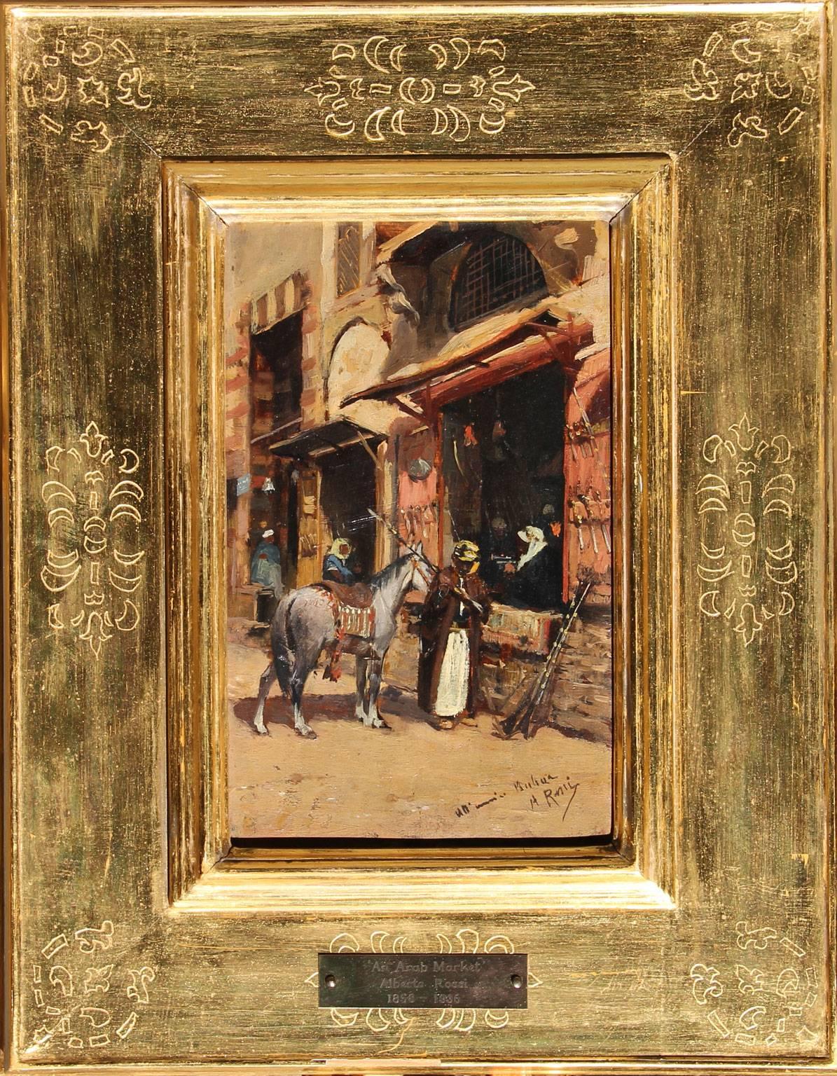 An Arab Market, Oil on Panel, Italian - Painting by Alberto Rossi