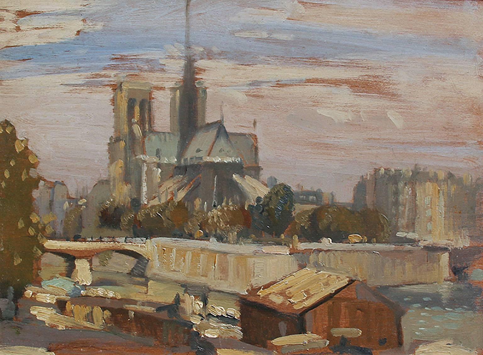 Philip Wilson Steer Landscape Painting - Notre Dame from the Left Bank, Oil on Panel, British