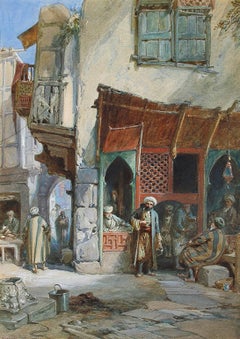 Antique Barber’s Shop - Suez, Watercolor on Paper, William Simpson, British, 1882