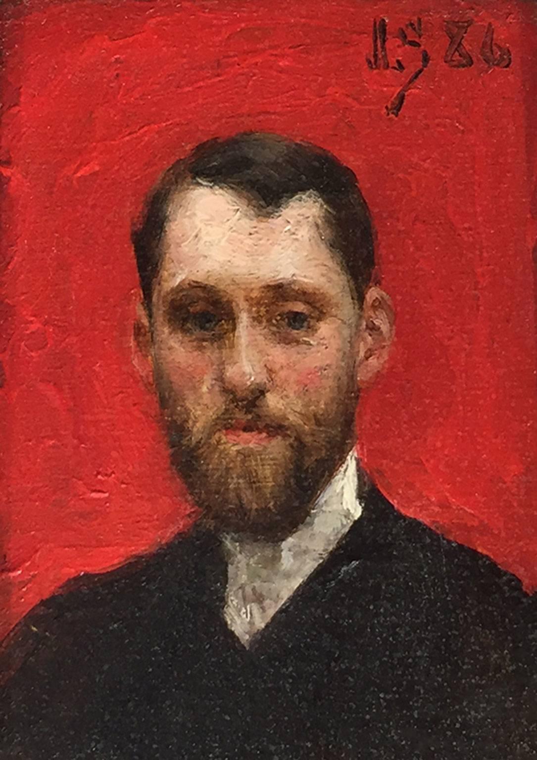 Julius Leblanc Stewart Portrait Painting - Self Portrait, Julius LeBlanc Stewart, Oil on Panel 
