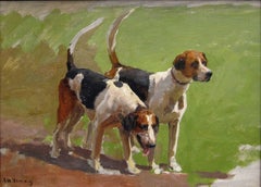 Study of Two Foxhounds, Oil on Canvas, John Martin Tracy, American