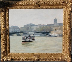 Bateau Mouche sur la Seine, Paris, huile sur toile, Pierre Vauthier, français